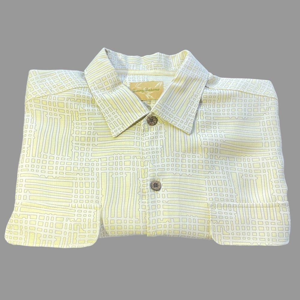 Tommy Bahama 100% Slk Retro Geometric Print Short Sleeve Camp Shirt Size Large